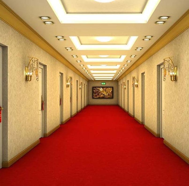 Hotel Corridor With Red Carpet in UAE